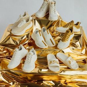 APL White and Gold Slip-On Sneakers TechLoom bliss Brand New In box